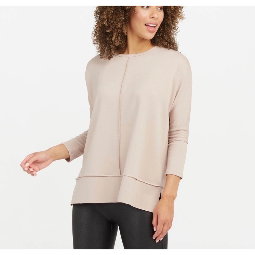 Spanx Perfect Length Top Dolman Sweatshirt Oat Beige XL New